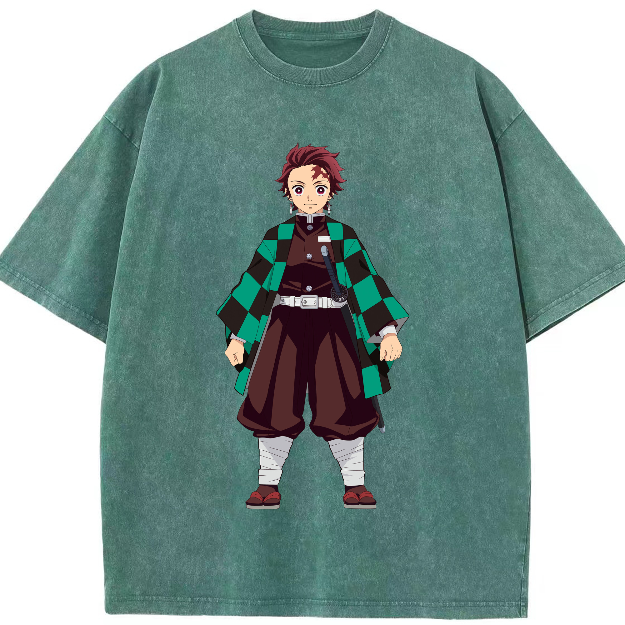 （画像用） 鬼滅の刃 竈門 炭治郎／かまど たんじろう Kamado Tanjirou 綿100% ヴィンテージ風 半袖Tシャツ（フロントプリント）